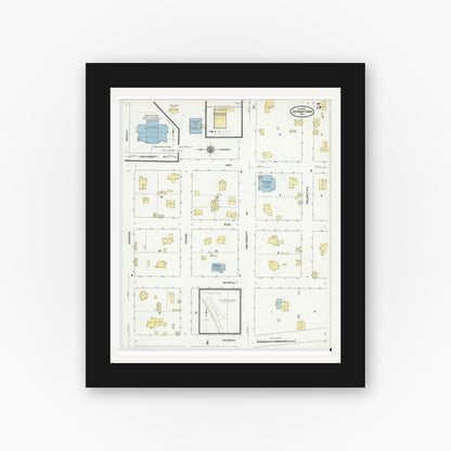 Old map wall art mockup — black gallery frame with white mat — Sanborn Fire Insurance Map from Georgetown, Williamson County, Texas (1910), Sheet #0005