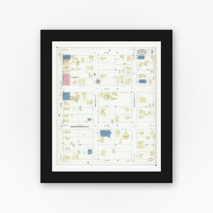 Old map wall art mockup — black gallery frame with white mat — Sanborn Fire Insurance Map from Lockport, Will County, Illinois (1909), Sheet #0007