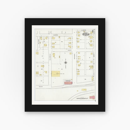 Old map wall art mockup — black gallery frame with white mat — Sanborn Fire Insurance Map from Whitesboro, Grayson County, Texas (1921), Sheet #0007