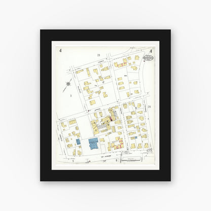 Old map wall art mockup — black gallery frame with white mat — Sanborn Fire Insurance Map from Watertown, Middlesex County, Massachusetts (1923), Sheet #0004