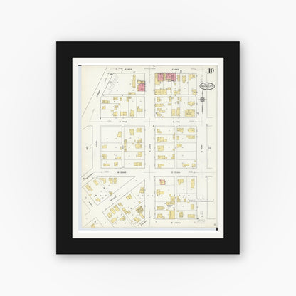 Old map wall art mockup — black gallery frame with white mat — Sanborn Fire Insurance Map from Boyne City, Charlevoix County, Michigan (1911), Sheet #0010