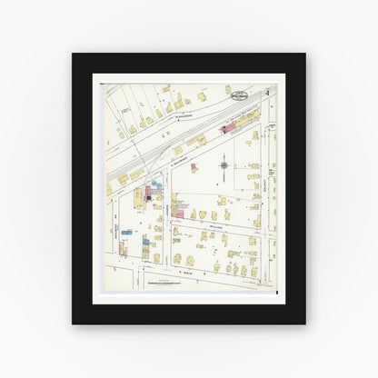 Old map wall art mockup — black gallery frame with white mat — Sanborn Fire Insurance Map from New London, Huron County, Ohio (1921), Sheet #0004