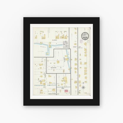 Old map wall art mockup — black gallery frame with white mat — Sanborn Fire Insurance Map from New Smyrna, Valusia County, Florida (1901), Sheet #0001