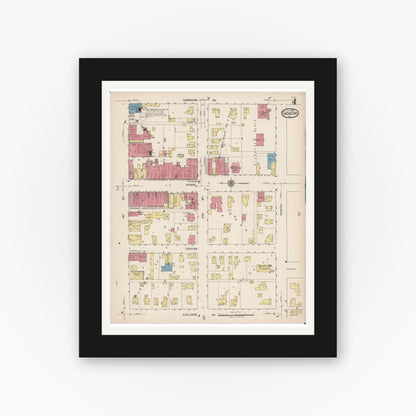 Old map wall art mockup — black gallery frame with white mat — Sanborn Fire Insurance Map from Geneseo, Henry County, Illinois (1922), Sheet #0004