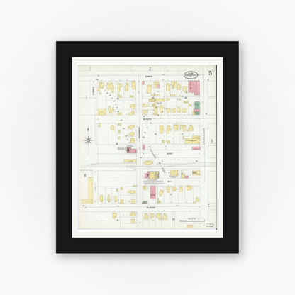 Old map wall art mockup — black gallery frame with white mat — Sanborn Fire Insurance Map from Greenfield, Hancock County, Indiana (1900), Sheet #0005