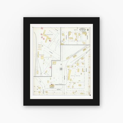 Old map wall art mockup — black gallery frame with white mat — Sanborn Fire Insurance Map from Pittsfield, Pike County, Illinois (1905), Sheet #0002