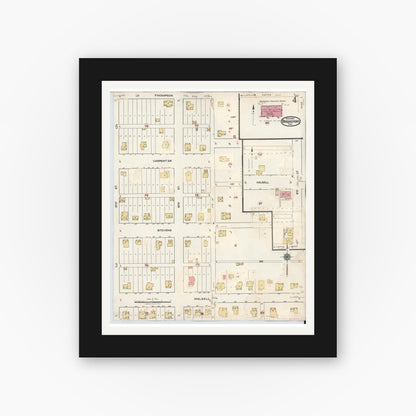 Old map wall art mockup — black gallery frame with white mat — Sanborn Fire Insurance Map from Bridgeport, Wise County, Texas (1944), Sheet #0004