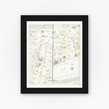Old map wall art mockup — black gallery frame with white mat — Sanborn Fire Insurance Map from Union City, Randolph County, Indiana (1901), Sheet #0005