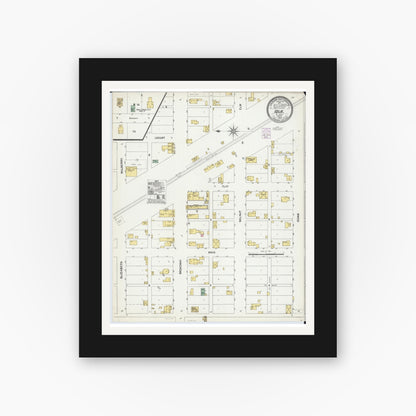 Old map wall art mockup — black gallery frame with white mat — Sanborn Fire Insurance Map from Iola, Clay County, Illinois (1902), Sheet #0001