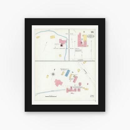 Old map wall art mockup — black gallery frame with white mat — Sanborn Fire Insurance Map from Leominster, Worcester County, Massachusetts (1906), Sheet #0018