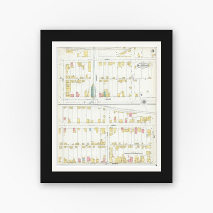 Old map wall art mockup — black gallery frame with white mat — Sanborn Fire Insurance Map from Williamsburg, Blair County, Pennsylvania (1904), Sheet #0003