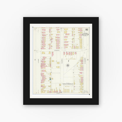 Old map wall art mockup — black gallery frame with white mat — Sanborn Fire Insurance Map from Chillicothe, Ross County, Ohio (1909), Sheet #0032