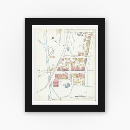 Old map wall art mockup — black gallery frame with white mat — Sanborn Fire Insurance Map from Bristol, Bucks County, Pennsylvania (1927), Sheet #0003