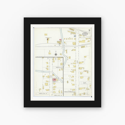 Old map wall art mockup — black gallery frame with white mat — Sanborn Fire Insurance Map from Hubbard, Trumbull County, Ohio (1911), Sheet #0003