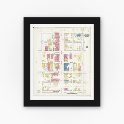 Old map wall art mockup — black gallery frame with white mat — Sanborn Fire Insurance Map from Romeo, Macomb County, Michigan (1921), Sheet #0002
