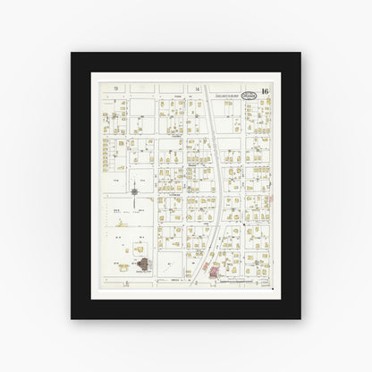 Old map wall art mockup — black gallery frame with white mat — Sanborn Fire Insurance Map from Orange, Orange County, Texas (1919), Sheet #0016