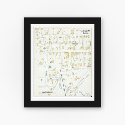 Old map wall art mockup — black gallery frame with white mat — Sanborn Fire Insurance Map from Caldwell, Noble County, Ohio (1905), Sheet #0006