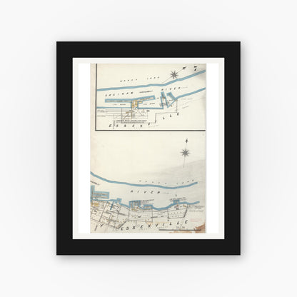 Old map wall art mockup — black gallery frame with white mat — Sanborn Fire Insurance Map from Bay City, Bay County, Michigan (1895), Sheet #0007