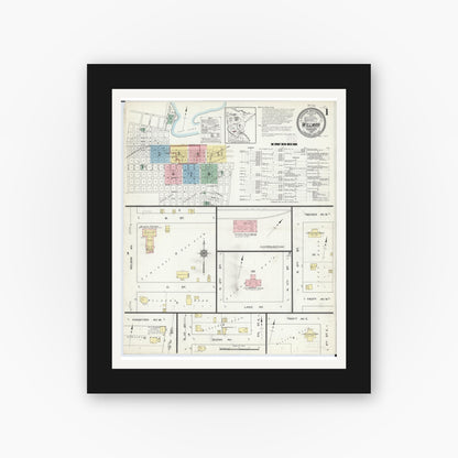 Old map wall art mockup — black gallery frame with white mat — Sanborn Fire Insurance Map from Willmar, Kandiyohi County, Minnesota (1914) - Complete Map Set