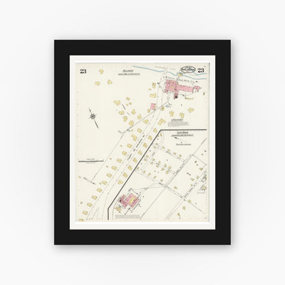 Old map wall art mockup — black gallery frame with white mat — Sanborn Fire Insurance Map from Burlington, Alamance County, North Carolina (1924), Sheet #0023