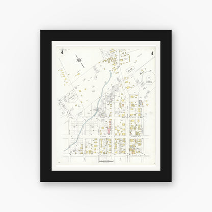Old map wall art mockup — black gallery frame with white mat — Sanborn Fire Insurance Map from Gladewater, Gregg County, Texas (1934), Sheet #0004