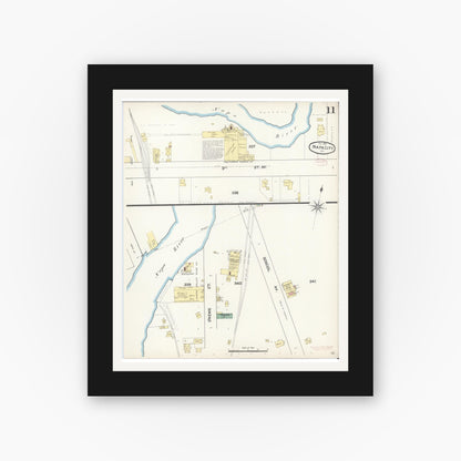 Old map wall art mockup — black gallery frame with white mat — Sanborn Fire Insurance Map from Napa, Napa County, California (1891), Sheet #0011