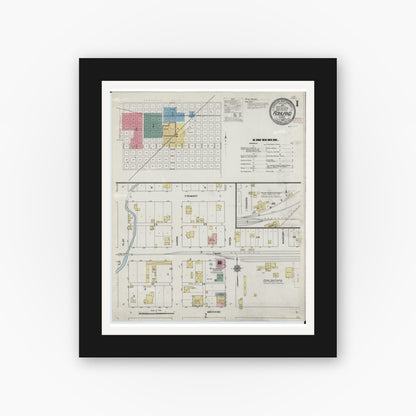 Old map wall art mockup — black gallery frame with white mat — Sanborn Fire Insurance Map from Ashland, Cass County, Illinois (1909), Sheet #0001