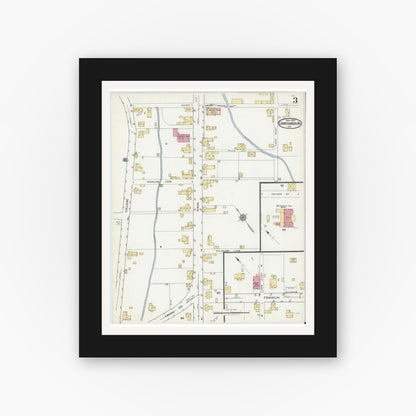 Old map wall art mockup — black gallery frame with white mat — Sanborn Fire Insurance Map from Christiansburg, Montgomery County, Virginia (1921), Sheet #0003