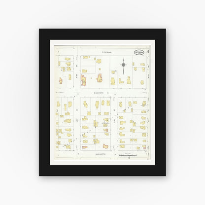 Old map wall art mockup — black gallery frame with white mat — Sanborn Fire Insurance Map from Delavan, Walworth County, Wisconsin (1910), Sheet #0004