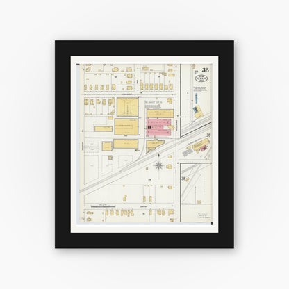 Old map wall art mockup — black gallery frame with white mat — Sanborn Fire Insurance Map from Newark, Licking County, Ohio (1905), Sheet #0038