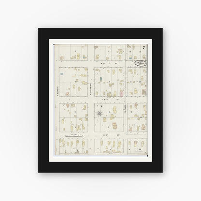 Old map wall art mockup — black gallery frame with white mat — Sanborn Fire Insurance Map from Faribault, Rice County, Minnesota (1889), Sheet #0007