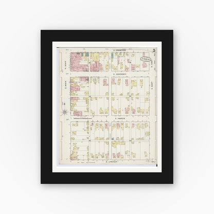 Old map wall art mockup — black gallery frame with white mat — Sanborn Fire Insurance Map from Findlay, Hancock County, Ohio (1887), Sheet #0005