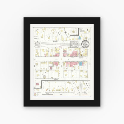 Old map wall art mockup — black gallery frame with white mat — Sanborn Fire Insurance Map from Ossian, Winneshiek County, Iowa (1914) â€” Complete Set