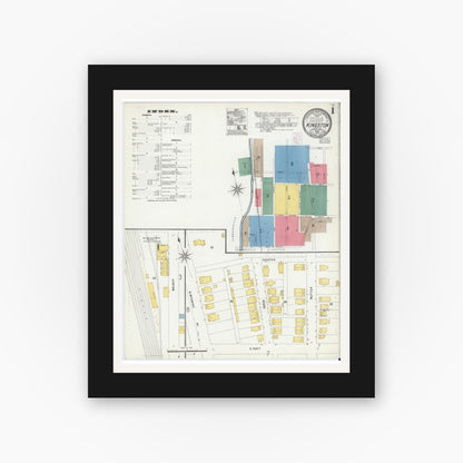 Old map wall art mockup — black gallery frame with white mat — Sanborn Fire Insurance Map from Kingston, Luzerne County, Pennsylvania (1903) - Complete Map Set