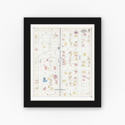 Old map wall art mockup — black gallery frame with white mat — Sanborn Fire Insurance Map from Warsaw, Hancock County, Illinois (1906), Sheet #0005