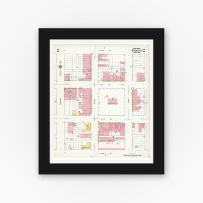 Old map wall art mockup — black gallery frame with white mat — Sanborn Fire Insurance Map from Lamesa, Dawson County, Texas (1925), Sheet #0002