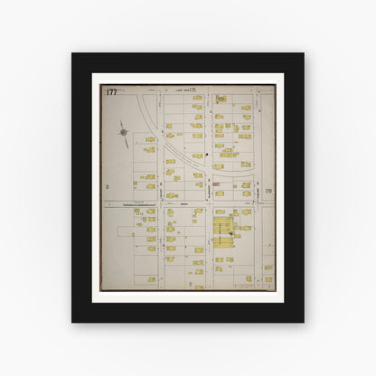 Old map wall art mockup — black gallery frame with white mat — Sanborn Fire Insurance Map from Worcester, Worcester County, Massachusetts (1910), Sheet #0177