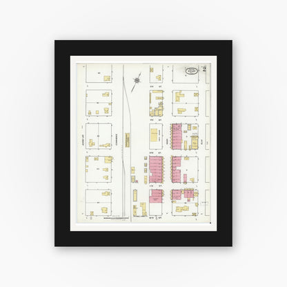 Old map wall art mockup — black gallery frame with white mat — Sanborn Fire Insurance Map from Kemp, Kaufman County, Texas (1921), Sheet #0002