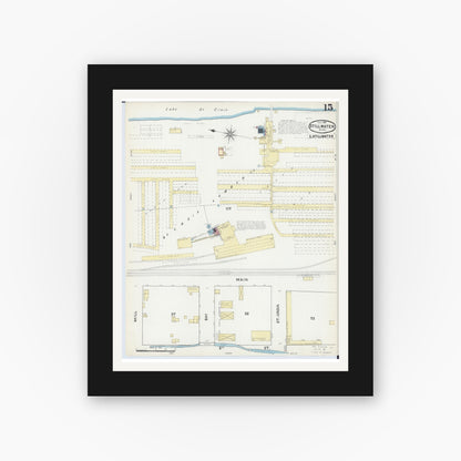 Old map wall art mockup — black gallery frame with white mat — Sanborn Fire Insurance Map from Stillwater, Washington County, Minnesota (1891), Sheet #0015
