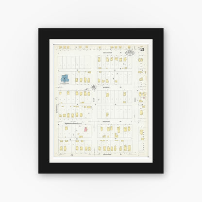 Old map wall art mockup — black gallery frame with white mat — Sanborn Fire Insurance Map from Kankakee, Kankakee County, Illinois (1907), Sheet #0021