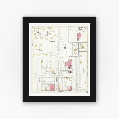 Old map wall art mockup — black gallery frame with white mat — Sanborn Fire Insurance Map from Mexia, Limestone County, Texas (1921), Sheet #0003