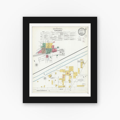 Old map wall art mockup — black gallery frame with white mat — Sanborn Fire Insurance Map from Canastota, Madison County, New York (1900), Sheet #0001