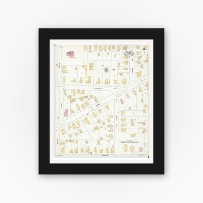 Old map wall art mockup — black gallery frame with white mat — Sanborn Fire Insurance Map from Coldwater, Branch County, Michigan (1908), Sheet #0008
