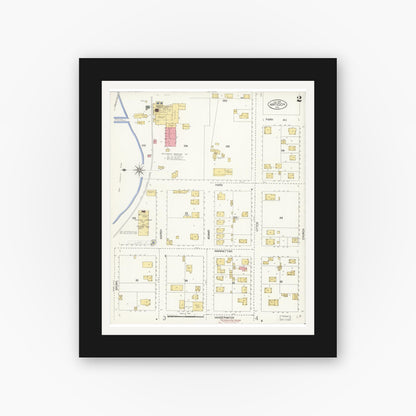 Old map wall art mockup — black gallery frame with white mat — Sanborn Fire Insurance Map from Antioch, Contra Costa County, California (1908), Sheet #0002