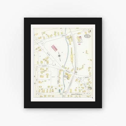 Old map wall art mockup — black gallery frame with white mat — Sanborn Fire Insurance Map from Stoneham, Middlesex County, Massachusetts (1909), Sheet #0004