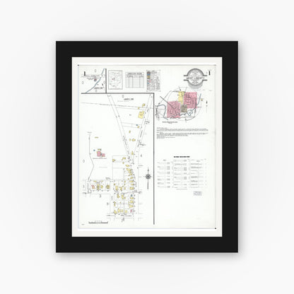 Old map wall art mockup — black gallery frame with white mat — Sanborn Fire Insurance Map from West Liberty, Logan County, Ohio (1948), Sheet #0001