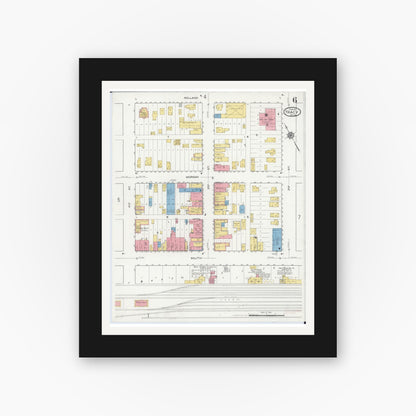 Old map wall art mockup — black gallery frame with white mat — Sanborn Fire Insurance Map from Tracy, Lyon County, Minnesota (1917), Sheet #0006