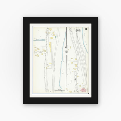 Old map wall art mockup — black gallery frame with white mat — Sanborn Fire Insurance Map from Pomeroy, Meigs County, Ohio (1908), Sheet #0011