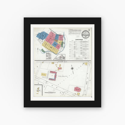 Old map wall art mockup — black gallery frame with white mat — Sanborn Fire Insurance Map from Waynesboro, Independent Cities, Virginia (1920) - Complete Map Set