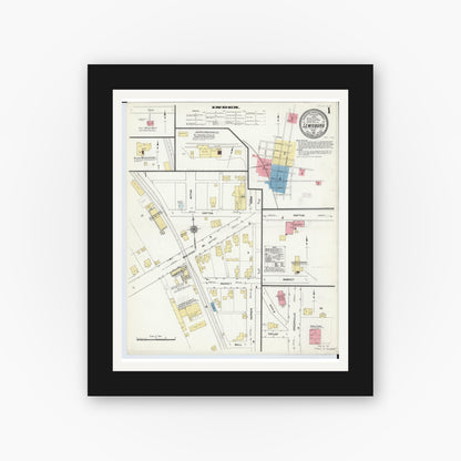 Old map wall art mockup — black gallery frame with white mat — Sanborn Fire Insurance Map from Lewisburg, Preble County, Ohio (1911) - Complete Map Set